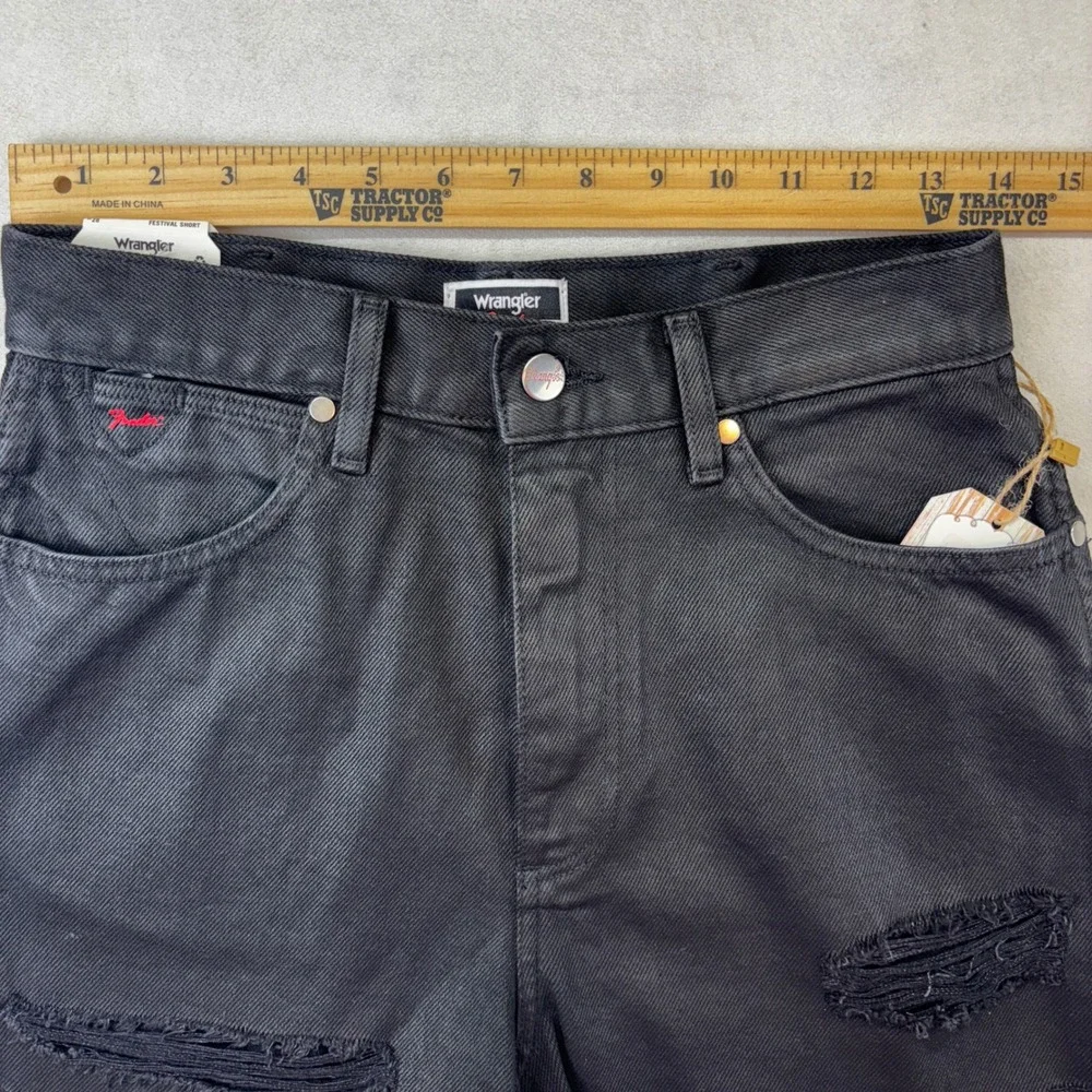 Wrangler Fender Festival Shorts Womens 28 Black High Rise Distressed Denim New - Picture 6 of 16